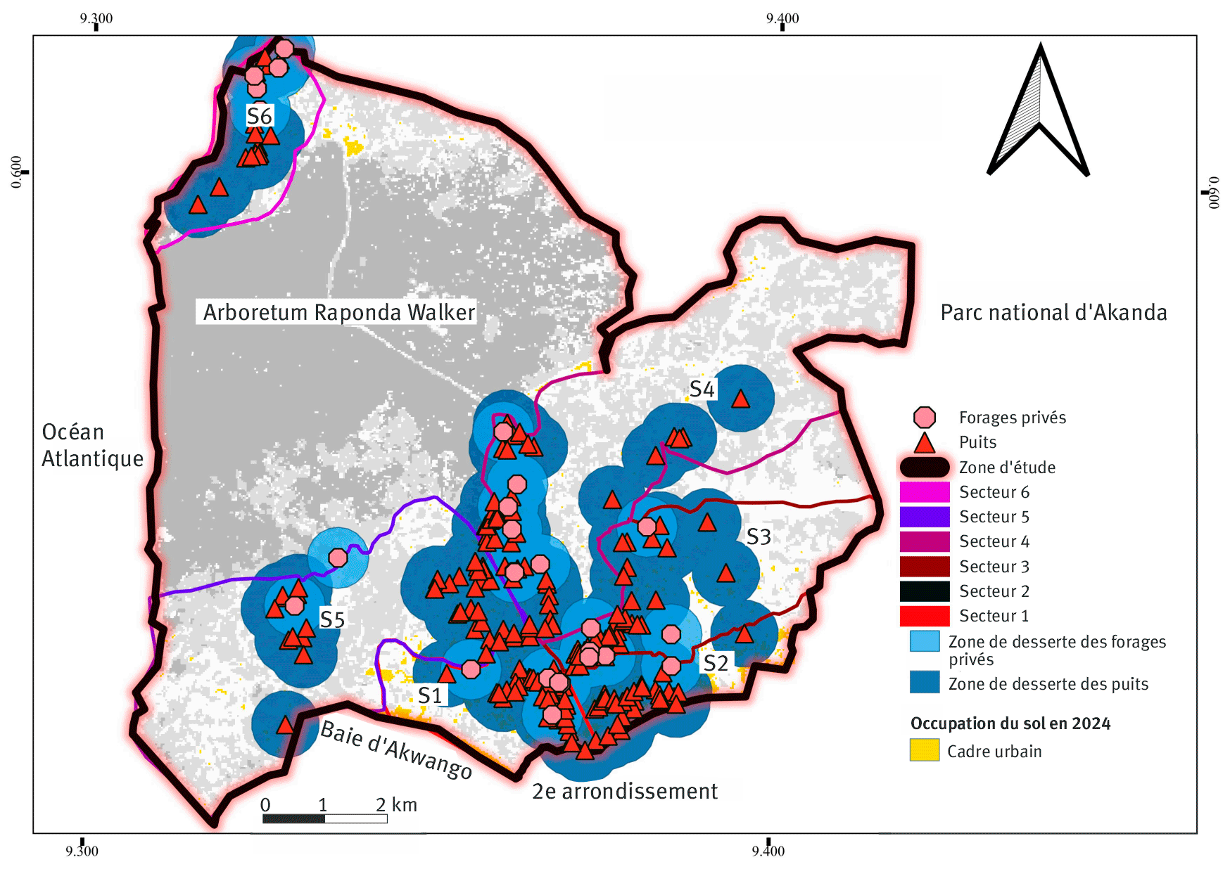 Figure 4. Zone de desserte des forages privés et des puits.