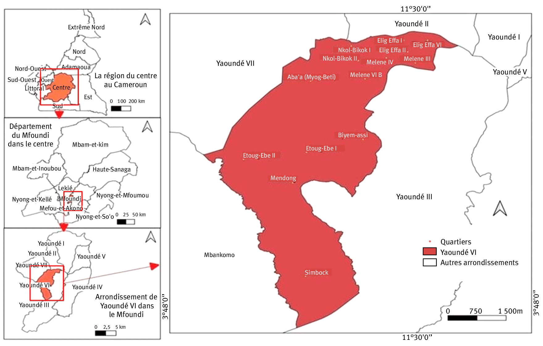 Figure 1. Délimitation de l’arronsdissement de Yaoundé VI.
