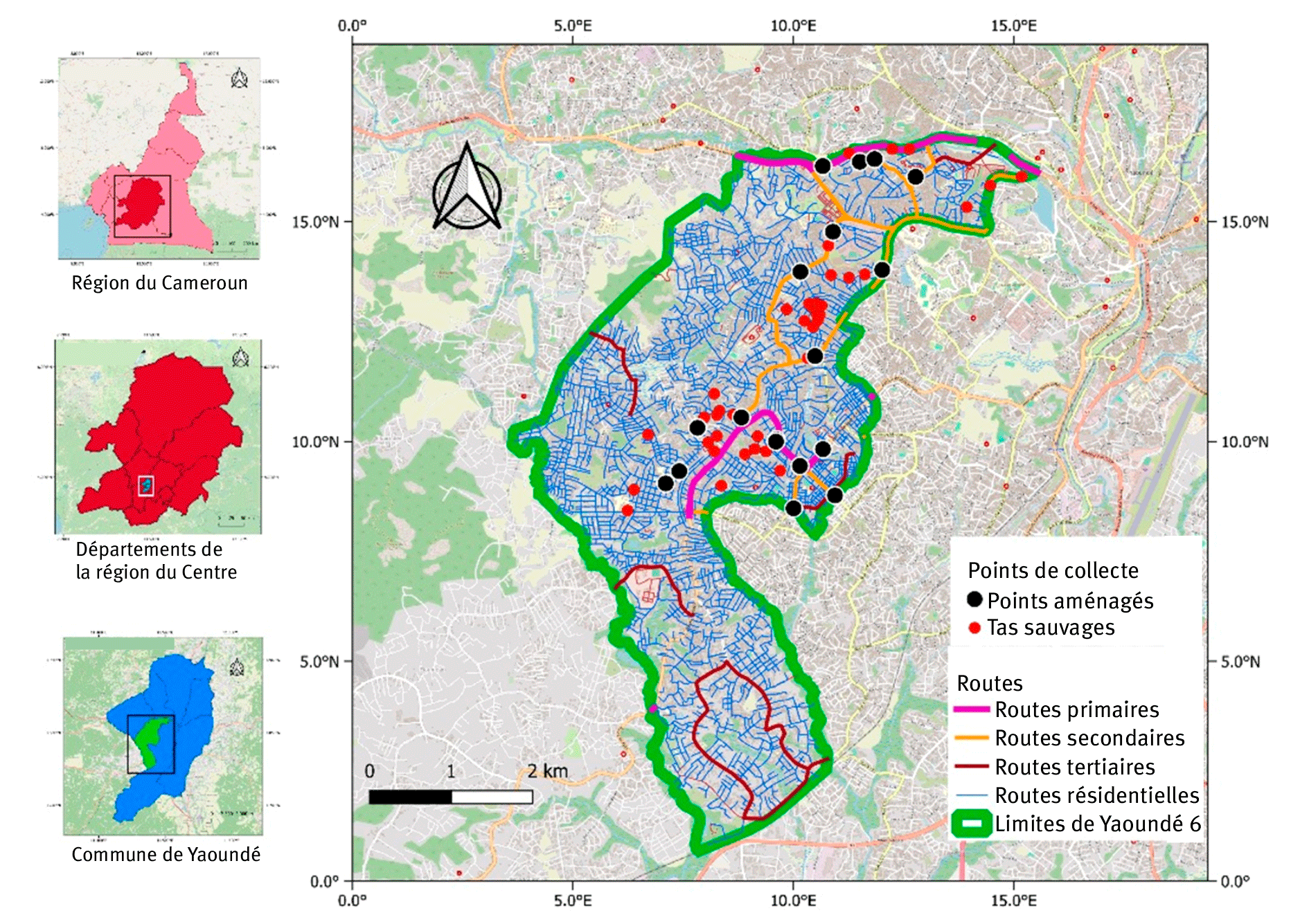 Figure 2. Carte des points de collecte identifiés dans les quartiers de Yaoundé VI.