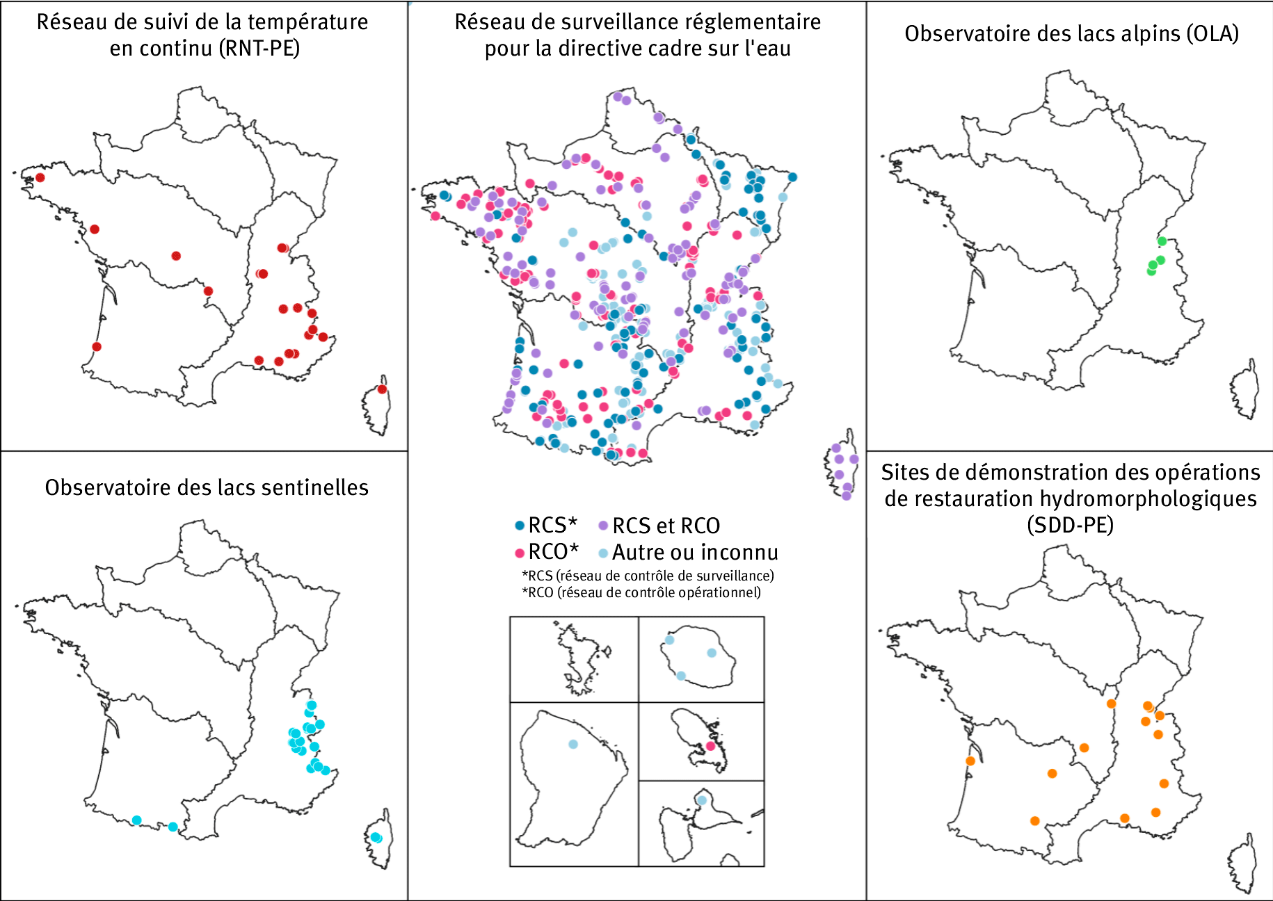 Figure 1. Localisation des sites inclus dans les réseaux de surveillance nationaux sur les écosystèmes lacustres. Une image contenant texte, diagramme, carte Le contenu généré par l’IA peut être incorrect.